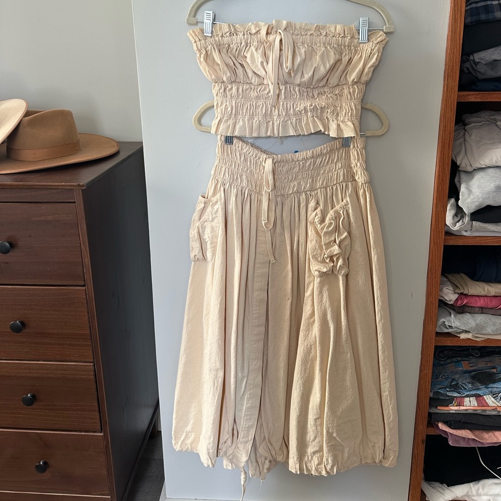 Free people Cream Strapless two piece set